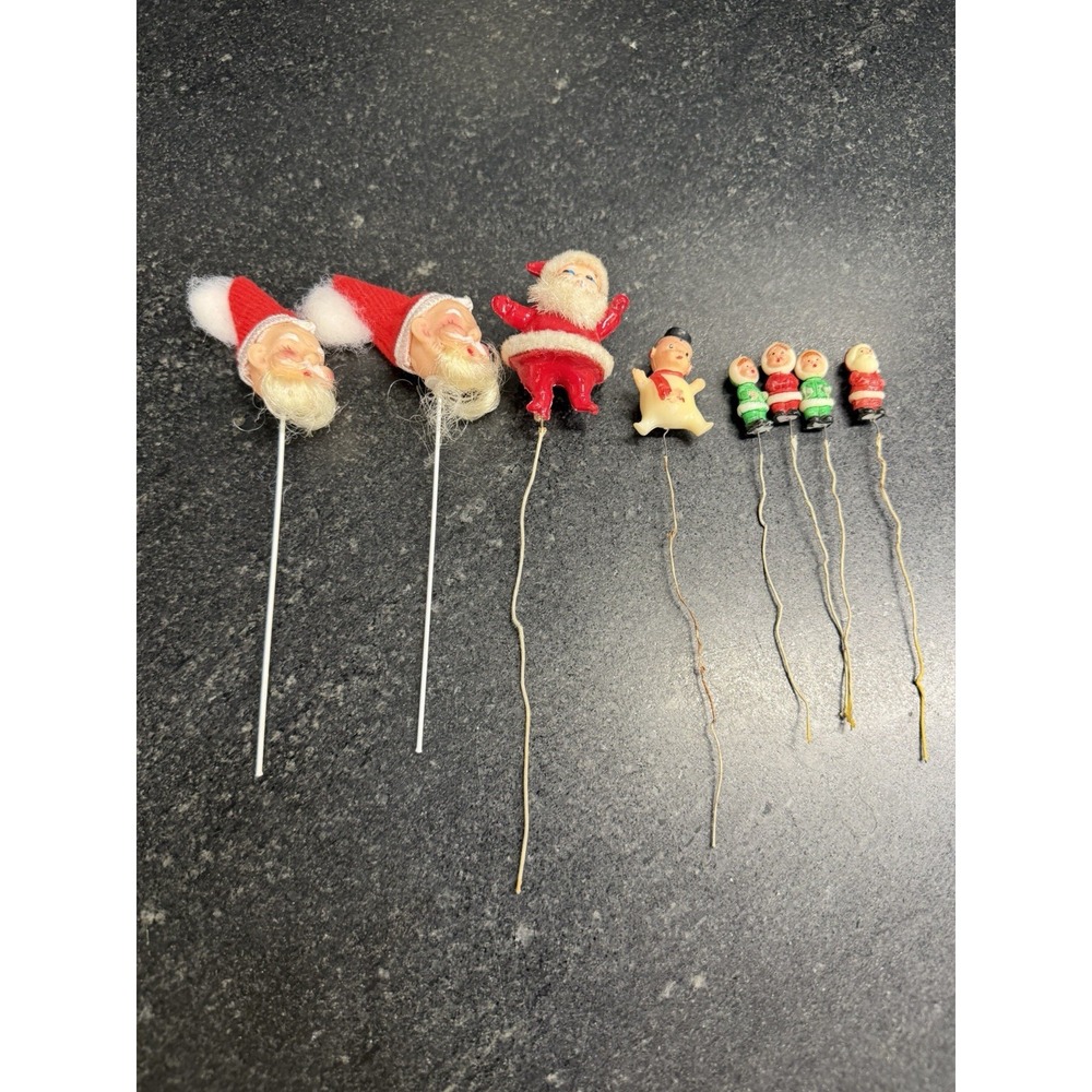 Vintage Hong Kong Christmas Tree Picks Lot 8pc Santa Snowman MCM Retro Ornaments